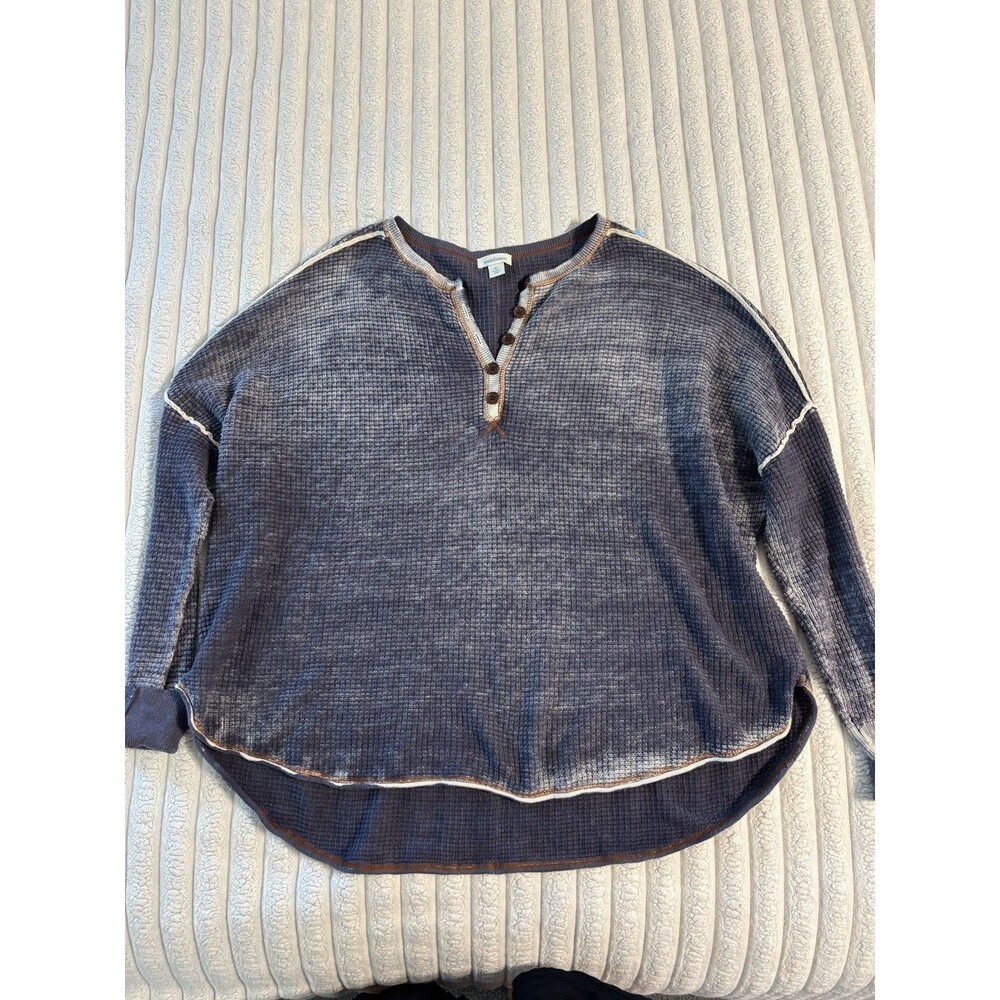 Sundance Waffle Knit Henley Long Sleeve Thermal Top women’s XL dark blue SunWash